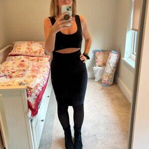 Little black dress with zip up back and cutout